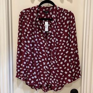 Maroon printed button down blouse